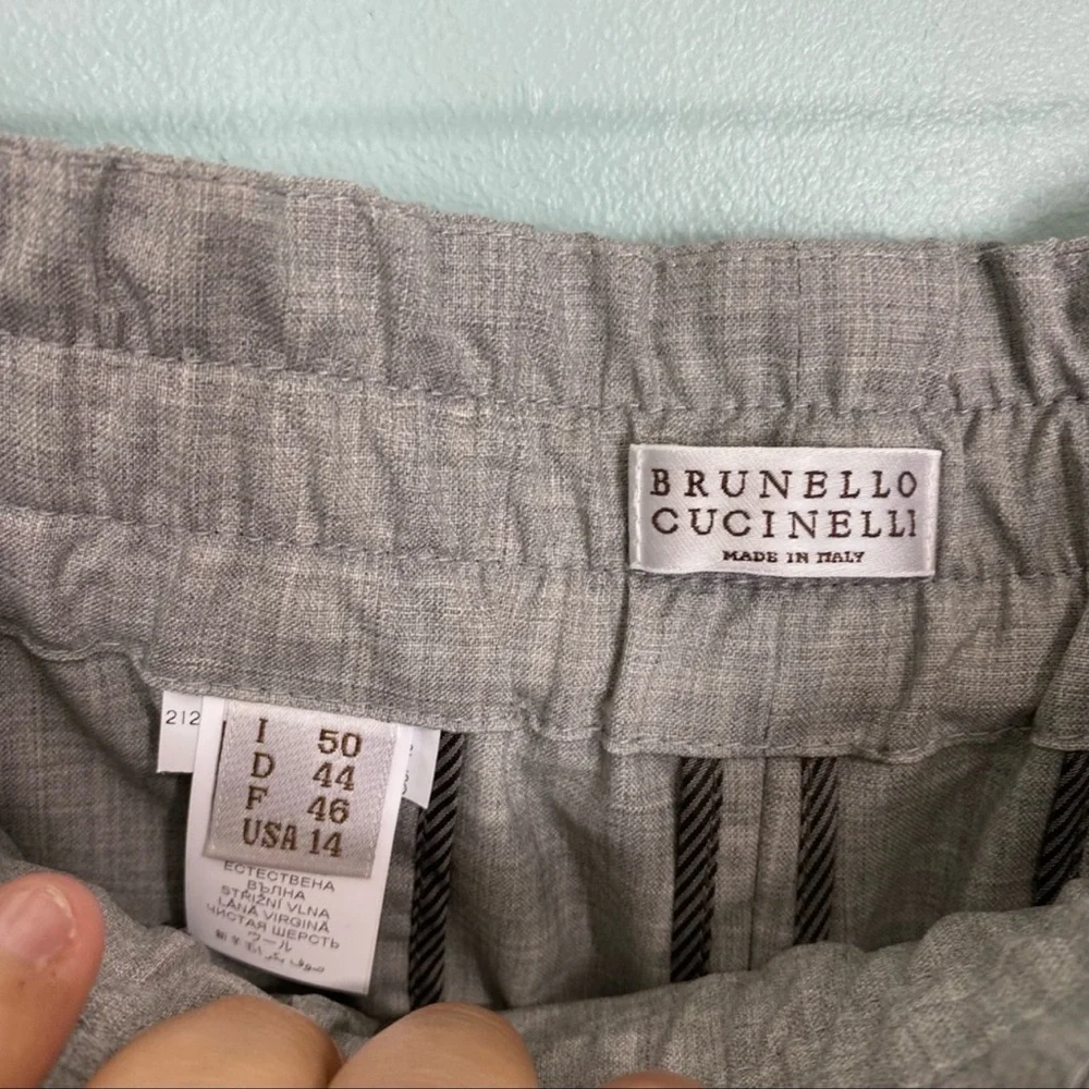 Brunello Cucinelli gray lightweight wool pull-on slacks w/pockets.  14 NWOT - Picture 8 of 8